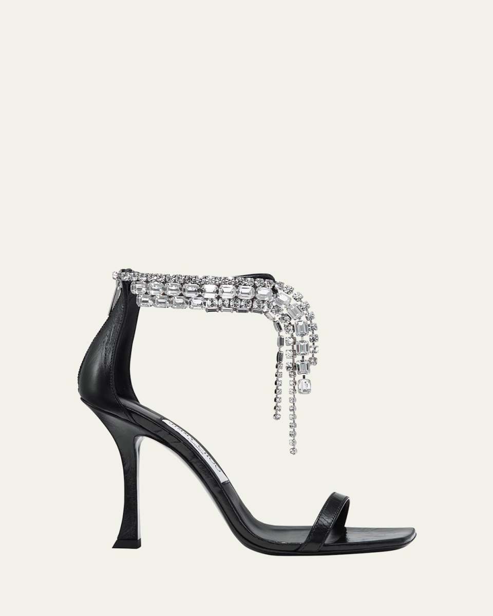 Verity Leather Crystal-Cuff Sandals